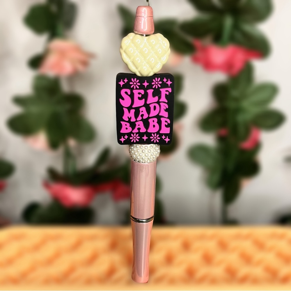 Self Made Babe Handmade Beaded Pen with Heart & Faux Pearls